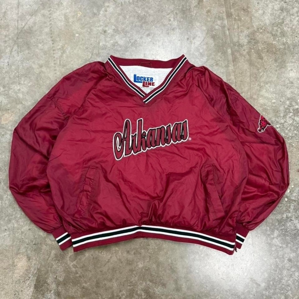 Vintage 90s Locker Line Arkansas Razorbacks Boxy Pullover Windbreaker XL